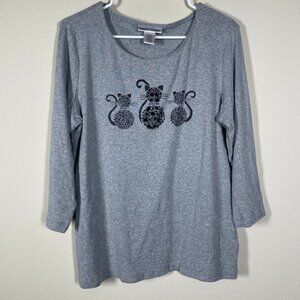 Rebecca Malone Women's Top Large Cats Glitter Pink Rhinestone Casual Fall!